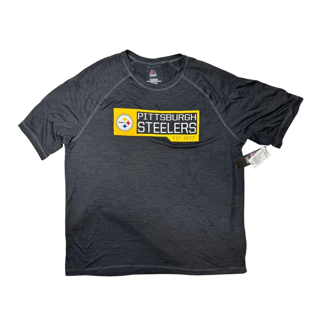 Majestic Pittsburgh Steelers NFL Shirt Mens XXL Charcoal Grey Graphic Tee NWT